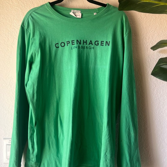 Lindbergh Organic Cotton Green Long Sleeve Shirt “Copenhagen” Logo Men’s - Picture 2 of 7
